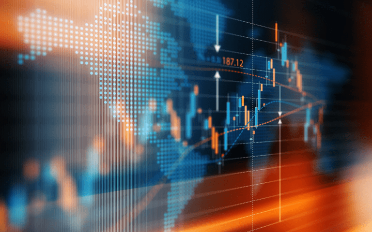 trading basics displayed over global map and trending chart graph