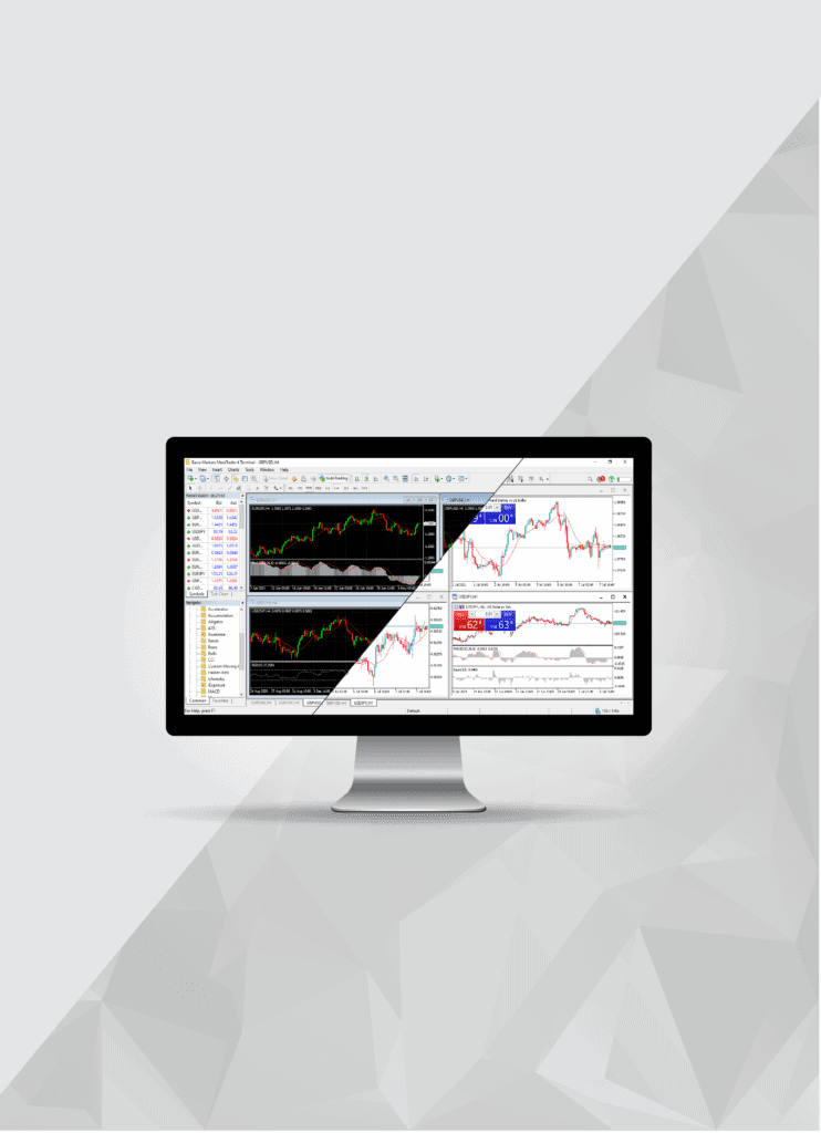 Trading Markets displayed on trading monitor with MetaTrader 4 (MT4) and MetaTrader 5 (MT5) side by side