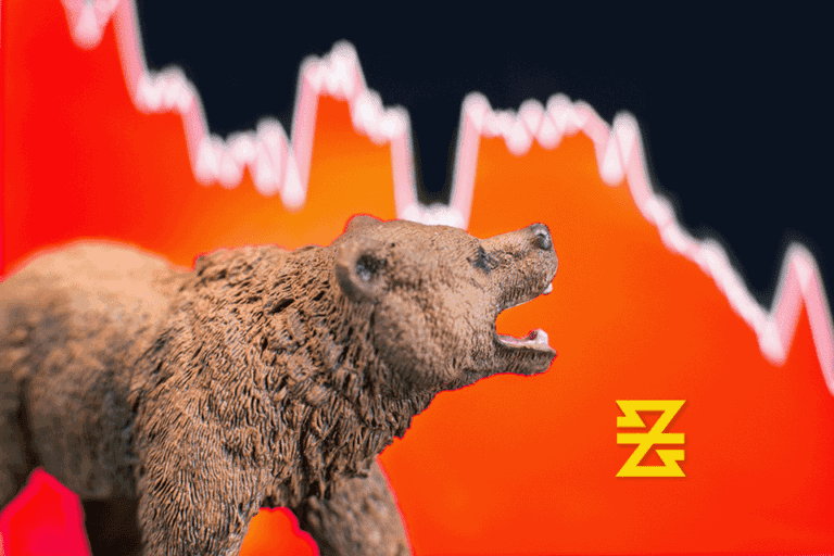 Bear market displayed with trending lines downward toward baxia markets time symbol